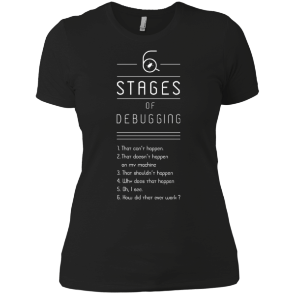 6 Stages of Debugging (ladies) - Programming Tshirt, Hoodie, Longsleeve, Caps, Case - Tee++